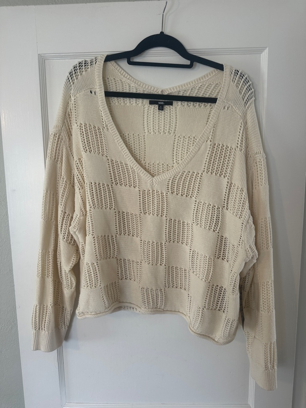 Vans Alma Open-Knit V-Neck Sweater - Cream Size XL